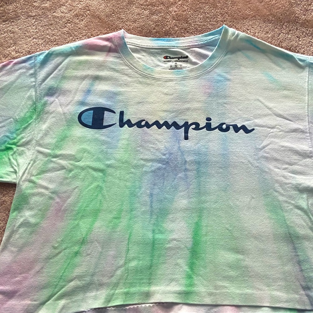 Tie die champion crop top shirt